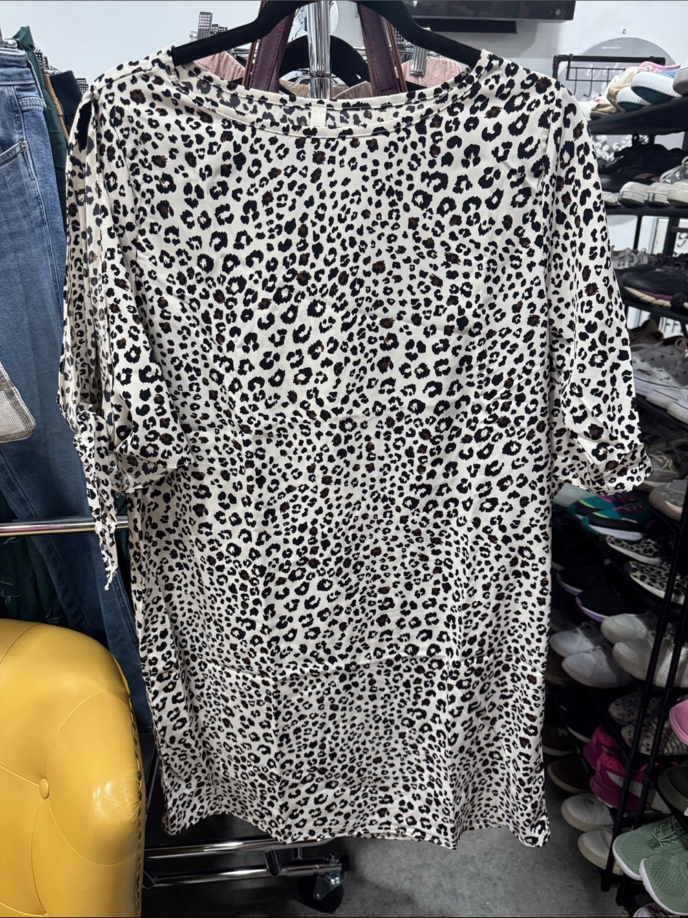 mittoshop Cream and Black Leopard Print Midi Shift Dress